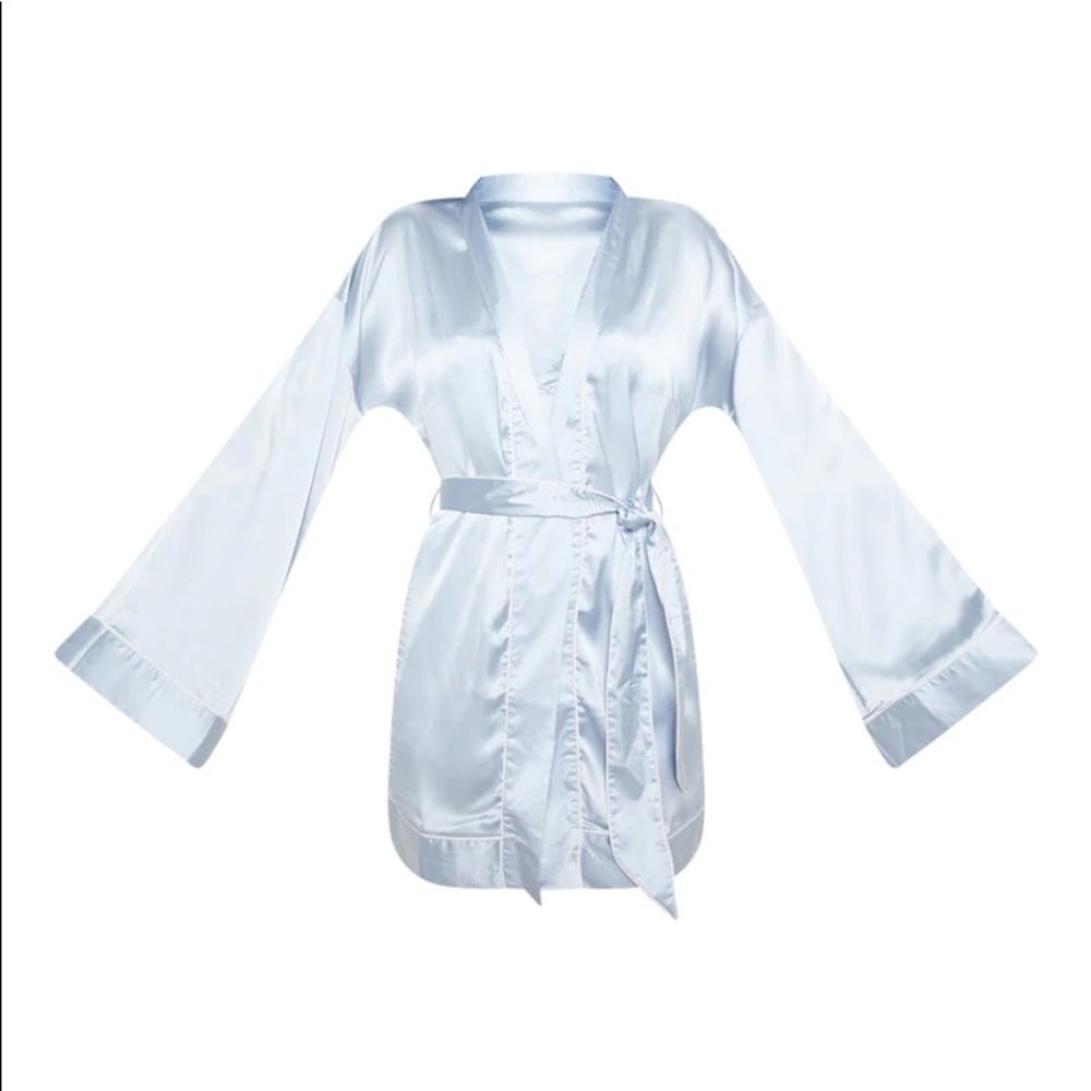 Dusty Blue Piping Detail Robe - Picture 3 of 5